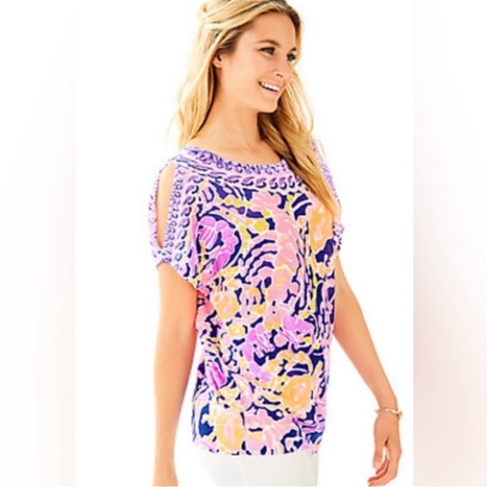 Lilly Pulitzer Linen Sleeveless Top Catch & Release Print Size XXS / XS